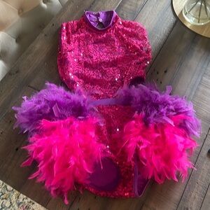 Pink and Purple feathered bottom jazz costume
